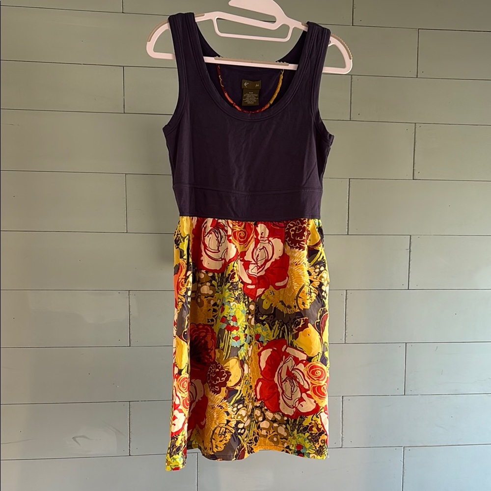 Tank dress with gorgeous silk‎ floral bottom.